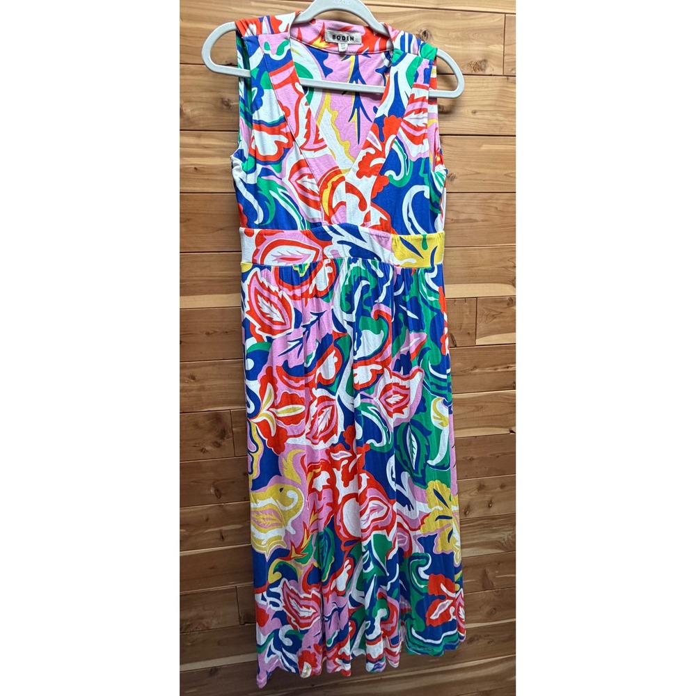 Boden Womens 10P Petite Multi Color Abstract Floral V-Neck Jersey Maxi
